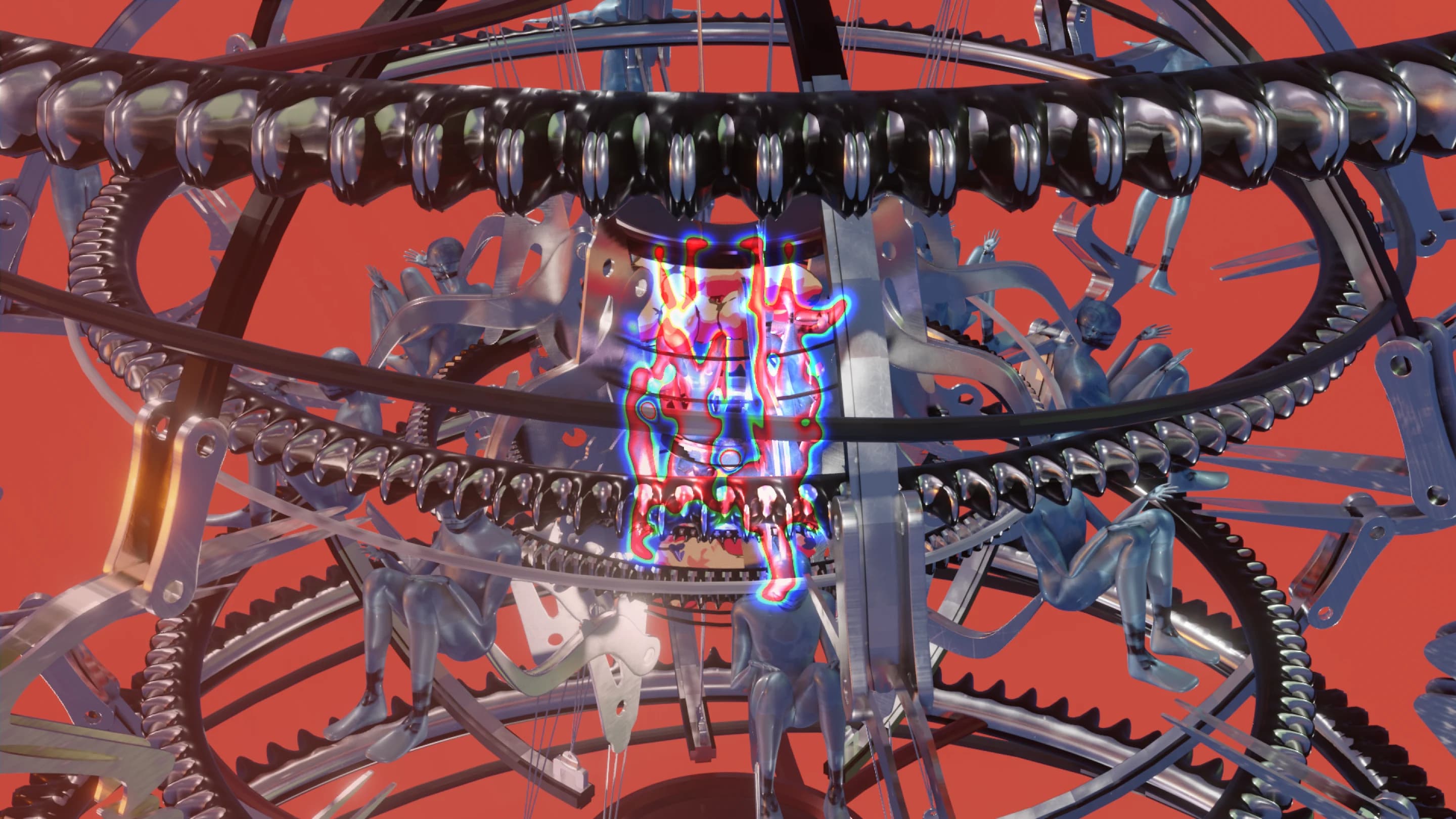 Concentric mechanical rings surround a luminous core in the centrifugal society.