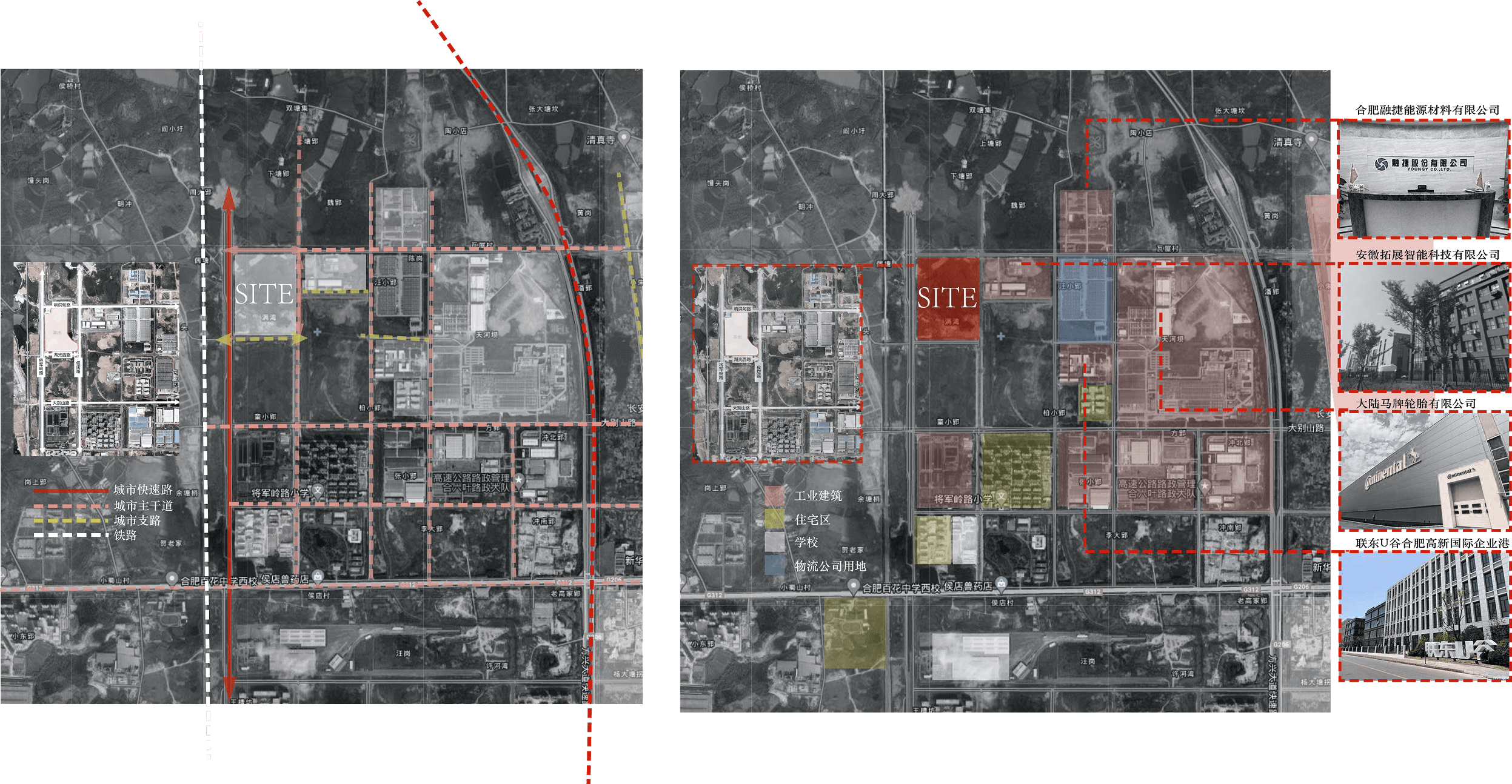 Site and contextual analysis of the Hefei industrial district.