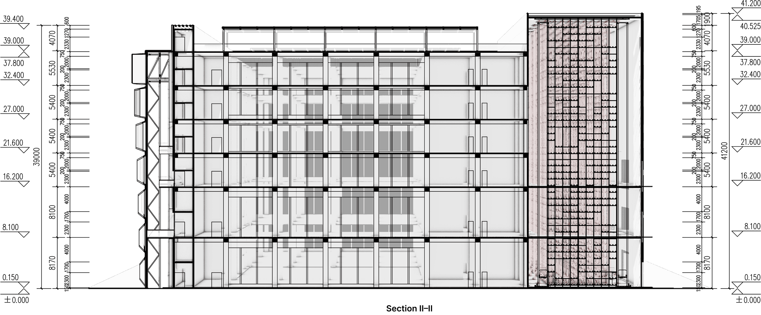 Second technical section through the individual factory building.