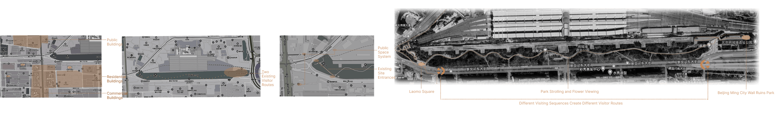 Site strategy linking the remaining wall, museum and park.