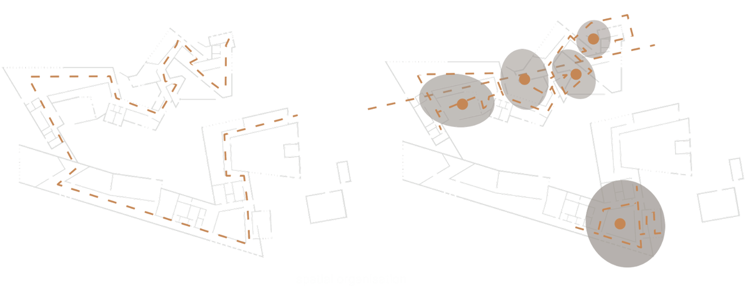 Spatial organisation diagrams showing connections and circulation.