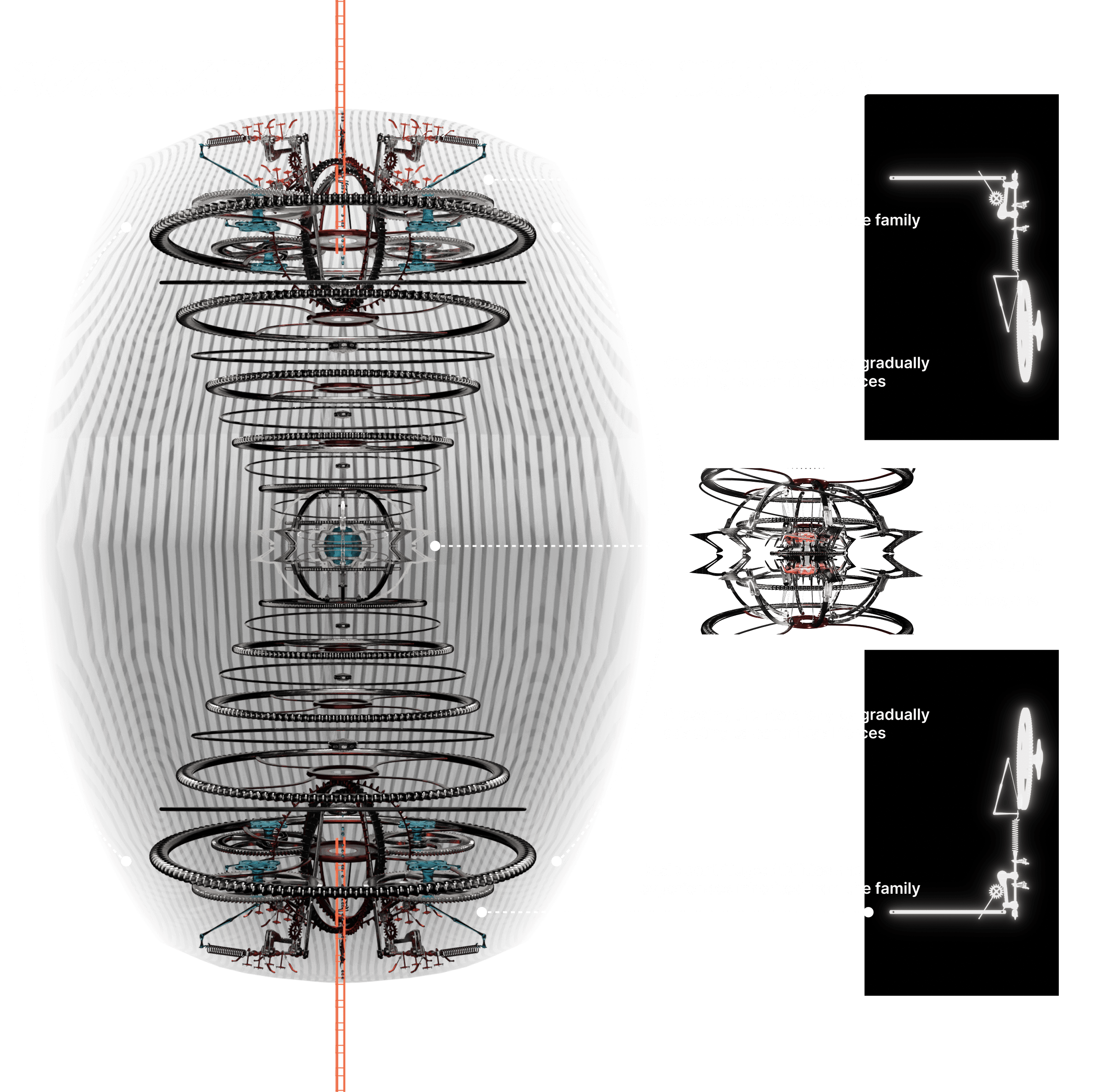 Annotated centrifugal society design showing the rotating structure and its social hierarchy.