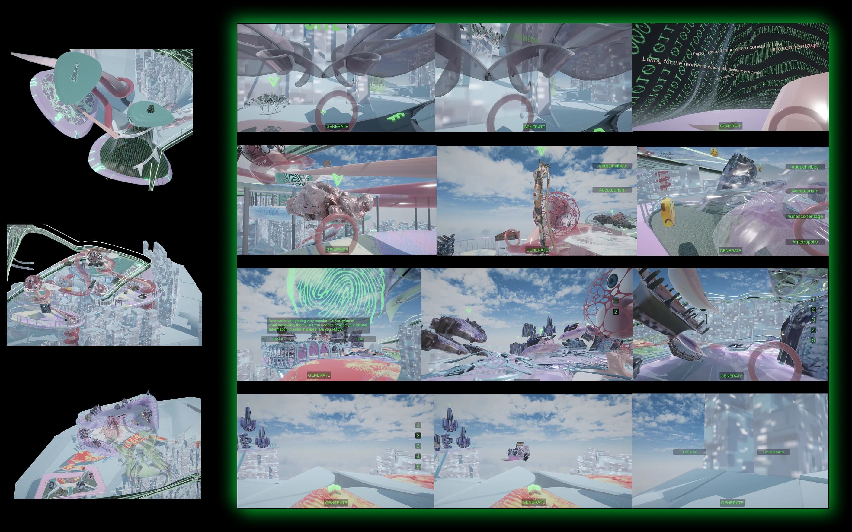 Final game scenes and details of the reconstructed virtual environment.